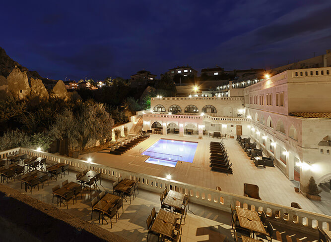 Dilek Kaya Hotel pool at night